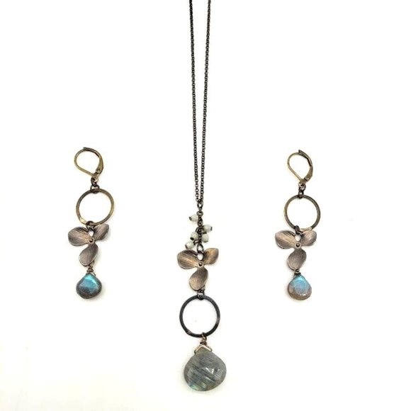 Natural Rainbow Labradorite Briolette Earrings Necklace SUPER FIRE OOAK Beauty - Picture 4 of 6